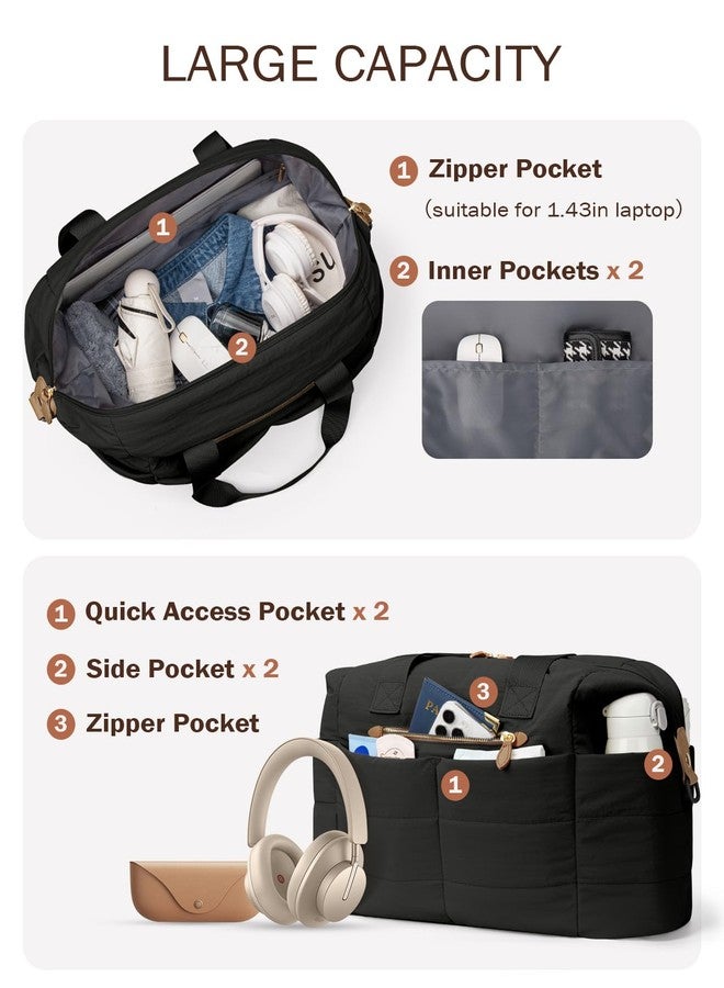 Tuwubi Travel Duffel Bag, Puffer Gym Bag for Women Lightweight Weekender Overnight Bags, Carry On Tote For Spirit Airlines Personal Item Bags with Toiletry Pouch（Black, M) - Image 3